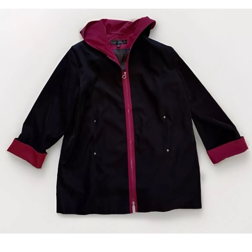 Womens Jacket XL Misty Harbor Original Black Red Hood Lightweight Plus Size EUC